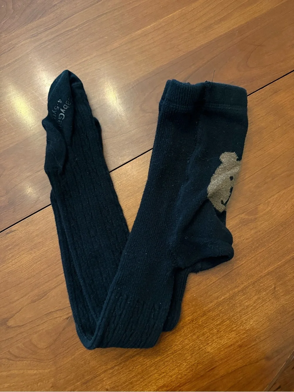 Baby GAP Black Tights with Brown Bear Accent Size 4-5